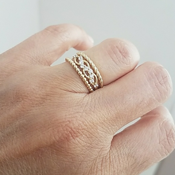 10k Solid Yellow Gold cable Stackable Wedding Band - Picture 2 of 8